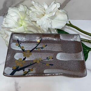 Hand Painted Ceramic Cherry Blossom Flower Asian Motif Accent Plate Tray